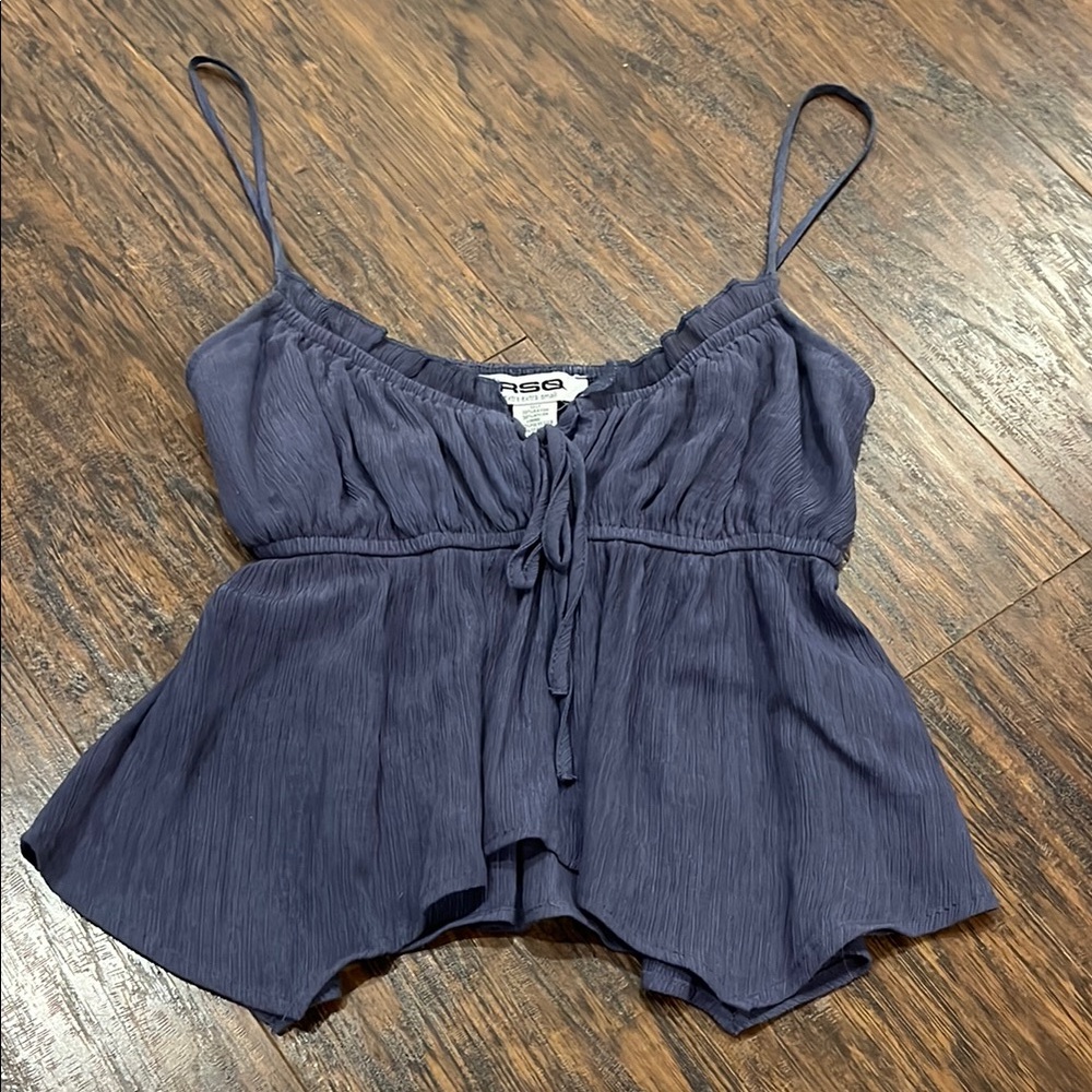 RSQ Blue Smocked Camisole with Flutter Sleeves